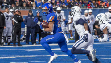 Nov 25, 2022; Boise, Idaho, USA; Boise State Broncos running back George Holani (24) runs during the